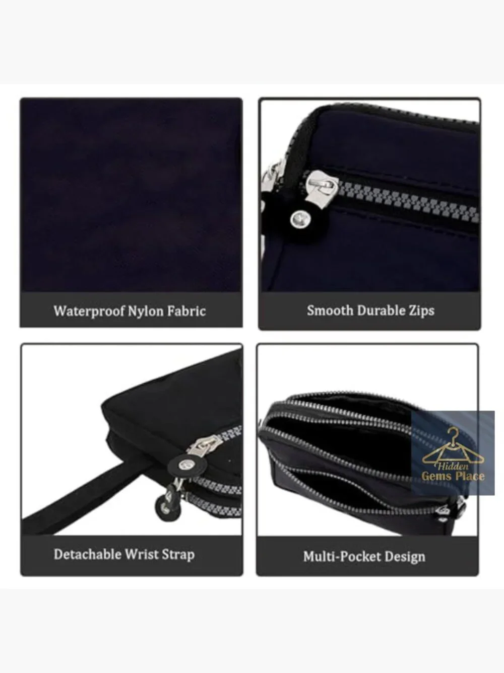 Waterproof Nylon Wristlet Purse with 3 Zippers Small Wallet Clutch Phone Bag